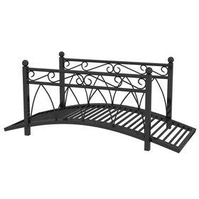 Outsunny 3.3' Metal Arch Zen Garden Bridge with Safety Siderails, Decorative Footbridge, Delicate Scrollwork & Corner Spheres for Stream, Fish Pond, Black W2225P200794