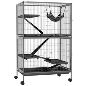 PawHut 50" 5-Tier Small Animal Cage, Ferret Cage, Large Chinchilla Cage with Hammock Accessory & Heavy-Duty Steel Wire, Small Animal Habitat with 4 Doors, Removable Tray, Gray W2225P200802