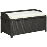 Outsunny Outdoor Wicker Storage Bench Deck Box, PE Rattan Patio Furniture Pool Container Storage Bin with Interior Waterproof Bag and Comfortable Cushion, Cream White W2225P200808