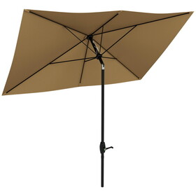 Outsunny 6.5' x 10' Rectangular Market Umbrella, Patio Outdoor Table Umbrella with Crank and Push Button Tilt, Coffee W2225P200819