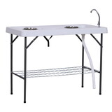 Outsunny Folding Fish Cleaning Table with Sink, Portable Camping Table with Faucet Drainage Hose, Grid Rack and Fish Cleaning Kit for Picnic, Fishing, 50