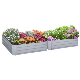 Outsunny 2 Piece Galvanized Raised Garden Bed, 3.3' x 3.3' x 1' Metal Planter Box, for Growing Vegetables, Flowers, Herbs, Succulents, Gray W2225P200832