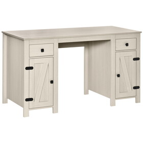 HOMCOM Farmhouse Computer Desk with Storage, Home Office Desk with 2 Drawers and 2 Cabinets, Cream White W2225P200833