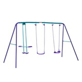 Outsunny Metal Swing Set with Glider, Two Swing Seats and Adjustable Height, Outdoor Heavy Duty A-Frame Suitable for Playground, Backyard, Purple W2225P200834