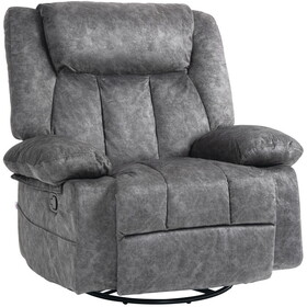 HOMCOM Swivel Rocker Recliner Chair for Living Room, Fabric Reclining Chair for Nursery, Rocking Chair with Footrest, Side Pockets, Charcoal Gray W2225P200839