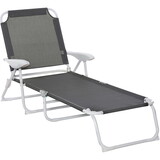 Outsunny Folding Chaise Lounge, Outdoor Sun Tanning Chair, 4-Position Reclining Back, Armrests, Metal Frame and Mesh Fabric for Beach, Yard, Patio, Dark Gray W2225P200841