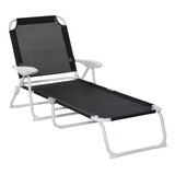Outsunny Folding Chaise Lounge, Outdoor Sun Tanning Chair, 4-Position Reclining Back, Armrests, Metal Frame and Mesh Fabric for Beach, Yard, Patio, Black W2225P200842