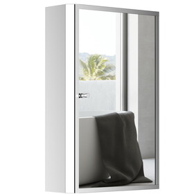 HOMCOM Bathroom Mirrored Cabinet, Vertical 16" x 24" Stainless Steel Frame Medicine Cabinet, Wall-Mounted Storage Organizer with Single Door W2225P200845