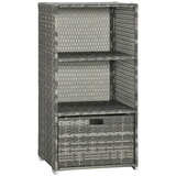 Outsunny Valet Pool Towel Rack, Waterproof PE Plastic Rattan Wicker Storage Organizer, Indoor Outdoor Spa, and Hot Tub Accessory Storage, 2 Shelves, 1 Basket Drawer, Gray W2225P200846