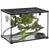 PawHut 14 Gallon Reptile Glass Terrarium Tank with Decor Kit, Breeding Box Full View with Visually Appealing Sliding Screen Top for Lizards, Frogs, Snakes, Spiders, 20