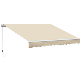 Outsunny 12' x 8' Retractable Awning Patio Awnings Sun Shade Shelter with Manual Crank Handle, 280g/m&#178; UV & Water-Resistant Fabric and Aluminum Frame for Deck, Balcony, Yard, Cream White
