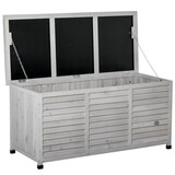Outsunny 75 Gallon Wooden Deck Box, Outdoor Storage Container with Aerating Gap & Weather-Fighting Finish, Grey W2225P200871