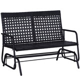 Outsunny Patio 2-Person Wicker Glider Bench Rocking Chair, Outdoor All-Hand Woven PE Rattan Loveseat w/ Ergonomic Design Rocking System for Patio, Garden, Porch, Lawn, Black W2225P200877