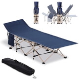 Outsunny Folding Camping Cot for Adults with Carry Bag, Side Pocket, Outdoor Portable Sleeping Bed for Travel, Camp, Vacation, 330 lbs. Capacity, Blue W2225P200878