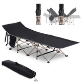 Outsunny Folding Camping Cot for Adults with Carry Bag, Side Pocket, Outdoor Portable Sleeping Bed for Travel, Camp, Vacation, 330 lbs. Capacity, Black W2225P200879