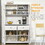 HOMCOM 63.5" Kitchen Buffet with Hutch, Pantry Storage Cabinet with 4 Shelves, Drawers, Framed Glass Doors, Open Microwave Countertop, Antique White W2225P200883