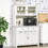 HOMCOM 63.5" Kitchen Buffet with Hutch, Pantry Storage Cabinet with 4 Shelves, Drawers, Framed Glass Doors, Open Microwave Countertop, Antique White W2225P200883