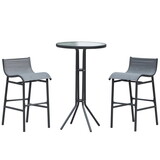 Outsunny 3 Piece Bar Height Outdoor Bistro Set for 2, Round Patio Pub Table 2 Bar Chairs with Comfortable Design & Strong Build, Charcoal Gray W2225P200884