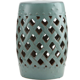 Outsunny 13" x 18" Ceramic Garden Stool with Woven Lattice Design & Glazed Strong Materials Decorative End Table, Antique Blue W2225P200889