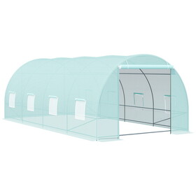 Outsunny 20' x 10' x 7' Walk-in Tunnel Greenhouse, Garden Warm House, Large Hot House Kit with 8 Roll-up Windows & Roll Up Door, Steel Frame, Green W2225P200891