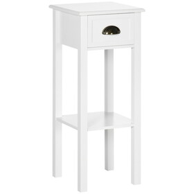 HOMCOM 2-Tier Side Table with Drawer, Narrow End Table with Bottom Shelf, for Living Room or Bedroom, White W2225P200905