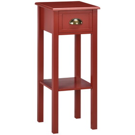 HOMCOM 2-Tier Side Table with Drawer, Narrow End Table with Bottom Shelf, for Living Room or Bedroom, Red W2225P200906