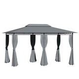 Outsunny 10' x 13' Patio Gazebo, Outdoor Gazebo Canopy Shelter with Curtains, Vented Roof, Steel Frame for Garden, Lawn, Backyard and Deck, Sage Gray W2225P200907