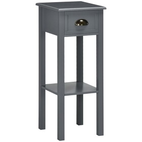 HOMCOM 2-Tier Side Table with Drawer, Narrow End Table with Bottom Shelf, for Living Room or Bedroom, Gray W2225P200908