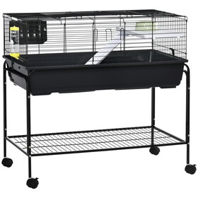 PawHut Two-Story Small Animal Cage Removable from Stand, Guinea Pig Cage, Hedgehog Cage, Chinchilla Cage, Ferret, with Shelf & Wheels, Pet Habitat, 39" x 20.5" x 36.5" W2225P200913