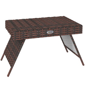 Outsunny Folding Rattan Side Table, Outdoor End Table, Hand Woven PE Rattan Coffee Table for Balcony, Backyard, Garden, Lawn, Courtyard, Brown W2225P200918