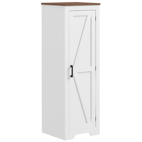 HOMCOM Farmhouse Storage Cabinet with Adjustable Shelf, Single Barn Door Accent Cabinet for Living Room, Floor Pantry Cabinet, White W2225P200919