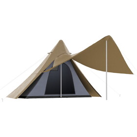 Outsunny 15.4'x15.4'x8.5' Teepee Tent, Waterproof Camping Tent with Porch Area, Floor and Carry Bag, for 2-3 Person Outdoor Backpacking Camping Hiking, Coffee W2225P200924