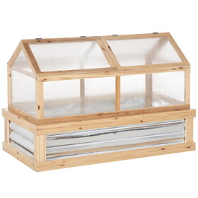 Outsunny Raised Garden Bed with Polycarbonate Greenhouse, Wooden Garden Cold Frame Greenhouse, Flower Planter Protection, 48" x 24" x 32", Natural W2225P200936