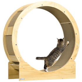 PawHut Cat Wheel for Indoor Cats, 36" Cat Treadmill with Scratching Pads, Cat Exercise Running Wheel with Brake for Health and Fitness, Oak W2225P200940