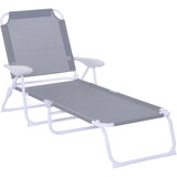 Outsunny Folding Chaise Lounge, Outdoor Sun Tanning Chair, 4-Position Reclining Back, Armrests, Metal Frame and Mesh Fabric for Beach, Yard, Patio, Gray W2225P200943