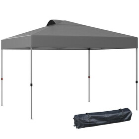 Outsunny 10' x 10' Pop Up Canopy Tent, Instant Sun Shelter with 3-Level Adjustable Height, Top Vents and Wheeled Carry Bag for Outdoor, Garden, Patio, Dark Gray W2225P200944