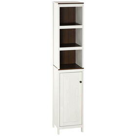 kleankin Tall Bathroom Storage Cabinet, Freestanding Tower Cabinet with 3 Open Shelves and Adjustable Shelf, Antique White W2225P217004