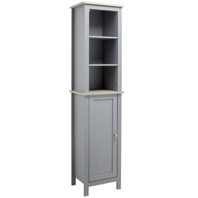 kleankin Tall Bathroom Storage Cabinet with 3 Tier Shelf, Door, Free Standing Linen Tower, Slim Side Organizer, Grey W2225P217005