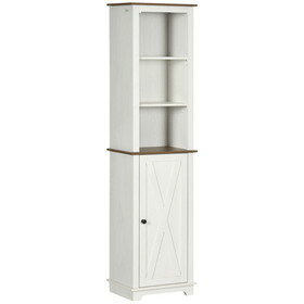 kleankin Slim Bathroom Storage Cabinet with Triple Open Shelves, Wooden Freestanding Linen Tower with Door and Shelf Adjustability, White W2225P217009