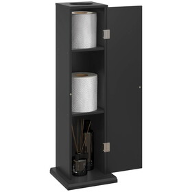 HOMCOM Toilet Paper Cabinet, Small Bathroom Corner Floor Cabinet with Doors and Shelves, Thin Storage Bathroom Organizer for Paper Shampoo, Black W2225P217011