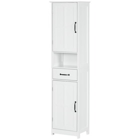 kleankin Slim Bathroom Storage Cabinet, Tall Bathroom Cabinet, Linen Tower with Open Shelf, Drawer, Recessed Doors, and Adjustable Shelves, White W2225P217013