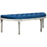 HOMCOM Vintage Semi-Circle End of Bed Bench, Upholstered Bedroom Entryway Bench with Tufted Velvet-Touch Fabric with Rubberwood Legs, Blue W2225P217019