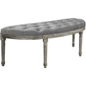 HOMCOM Vintage Semi-Circle End of Bed Bench, Upholstered Bedroom Entryway Bench with Tufted Velvet-Touch Fabric with Rubberwood Legs, Gray W2225P217020