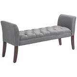 HOMCOM End of Bed Bench with Button Tufted Design, Upholstered Bedroom Entryway Bench with Arms and Solid Wood Legs for Bedroom, Dark Gray W2225P217026