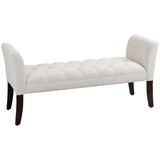 HOMCOM End of Bed Bench with Button Tufted Design, Upholstered Bedroom Entryway Bench with Arms and Solid Wood Legs for Bedroom, Cream White W2225P217027