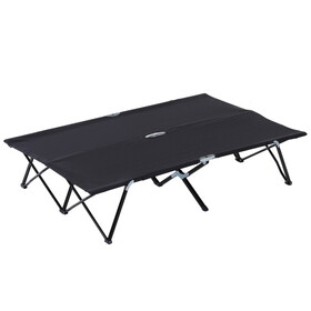 Outsunny 2 Person Folding Camping Cot for Adults, 50" Extra Wide Outdoor Portable Sleeping Cot with Carry Bag, Elevated Camping Bed, Beach Hiking, Black W2225P217038