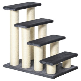 PawHut Cat Tree with 4 Steps for High Beds Couch, Cute Stair Shaped Cat Tree for Indoor Cats or Dogs w/ Sisal Scratching Post, Climbing, Playing, Gray W2225P217050