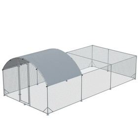 PawHut Large Chicken Coop Metal Chicken Run for Chickens with Waterproof and Anti-UV Cover, Dome Shaped Walk in Fence Cage Hen House for Outdoor and Yard Farm Use, 1" Dia, 9.2' x 18.7' x 6.4'