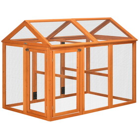 PawHut Chicken Run, Wooden Large Chicken Coop, Combinable Design with Perches & Doors for Outdoor, Backyard, Farm, 4.6' x 2.8', Orange W2225P217059