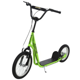 Aosom Youth Scooter, Teens Kick Scooter, Adjustable Handlebar Ride on Toy for 5+ with 16" Front and 12" Rear Dual Brakes Inflatable Wheels, Green W2225P217069